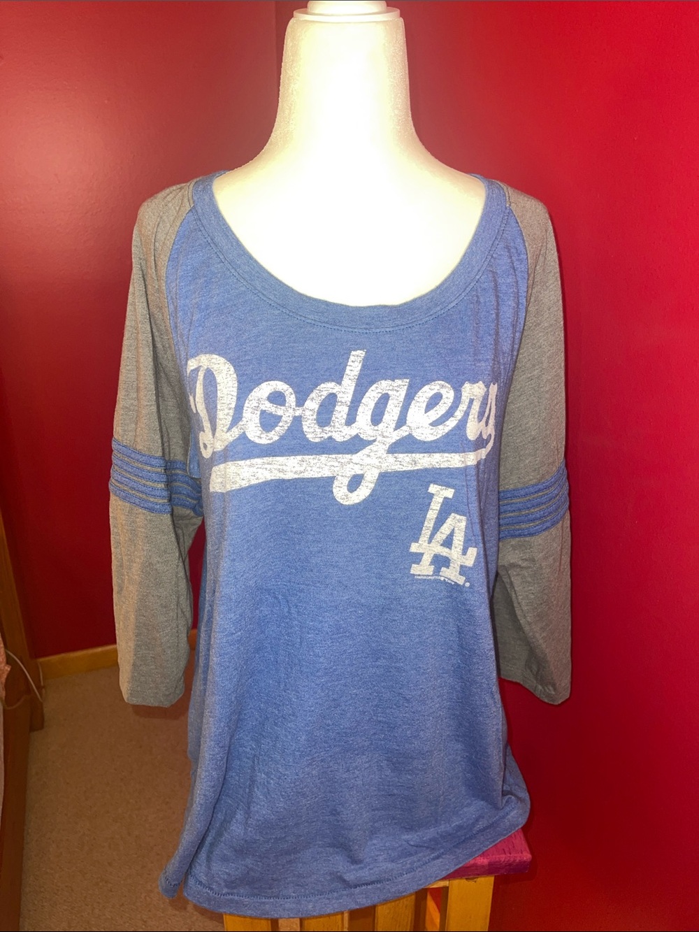 Las Angeles Dodgers Blue & Gray Off-Shoulder Raglan Top XL